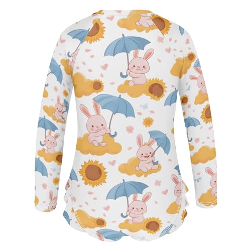ALAZA Toddler Swimsuit Girl Bathing Suit Swimwear Rash Guard Rabbit Umbrella Long Sleeve 3T3