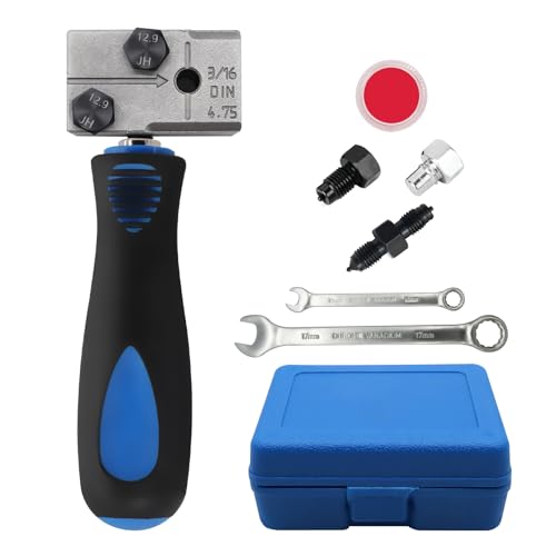 RUIZHI Herramienta de rebordeo para líneas de freno DIN, juego de herramienta de rebordeo de 3/16' con llaves de trinquete de 17 y 10 mm, para sistemas de frenos hidráulicos de vehículos, tubos de