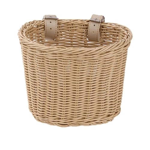 Fahrradkorb Rollerkorb Kinder Laufrad Vorderer Lenkerkorb Handgeflochtener aus Kunststoffgeflecht Bunt Vorne Abnehmbar, Geflochten aus Rattan Mit Lederriemen (Korbweide-klein)