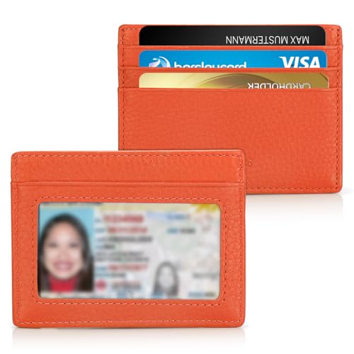 Slim MINI Credit Card Holder Card Cases RFID Blocking Minimalist Mini Wallet with ID Window for Men Women Orange