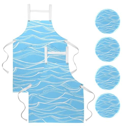 Tablier de cuisine pour pâtisserie restaurant et bar avec motif vagues bleu