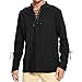 Medieval Renaissance Men's Black Pirate Shirt Steampunk Retro Long Sleeve Lace up T Shirt Viking Gothic Halloween Costume Top Large
