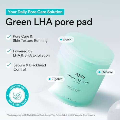 Image of Abib Green LHA Pore Pad Clear Touch - BHA Exfoliating Toner Pads for Pore Care, Sebum Control & Skin Texture Refining, Korean Skincare, 70 Pads 230mL