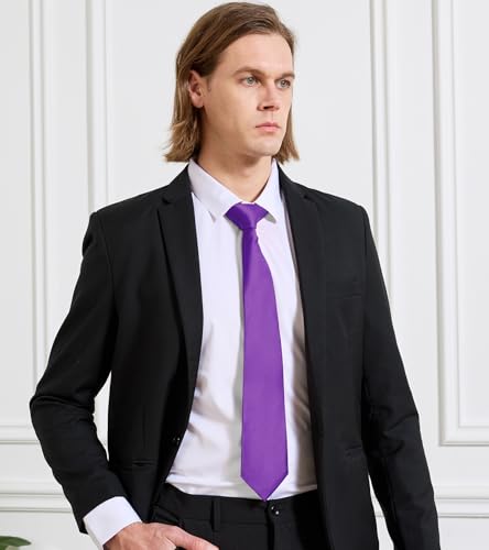 Image of KOOELLE Men's Ties Solid Pure Color Plain Neckties Formal Black Ties For Men