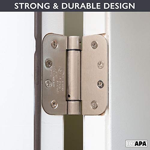 Ilyapa Self Closing Door Hinges, 2 Pack, Satin Nickel Mortise Spring Hinge - 4 X 4 Inch Interior Spring Hinges For Doors With 5/8" Radius Corners #TOP3