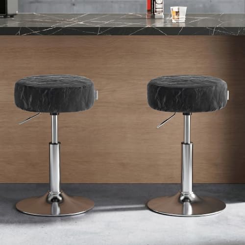 Image of VASAGLE Adjustable Bar Stools Set of 2, 360 Swivel, PU Leather, Thick Cushion, for Kitchen, Dining Room Bedroom, Modern, Ink Black