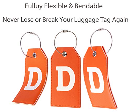 Toughergun Initial Letter Luggage Tag Leather with Full Privacy Cover and Travel Bag Tag Orange 1 pcs Set(D) - Image 5