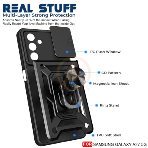 Image of AIBEX Back Cover Compatible for Samsung M47 5G / Samsung A27 5G | D10 Tough Armor Case | Sliding Camera Shield | 360 Protection | Kickstand Ring Holder | Military-Grade Bumper Case