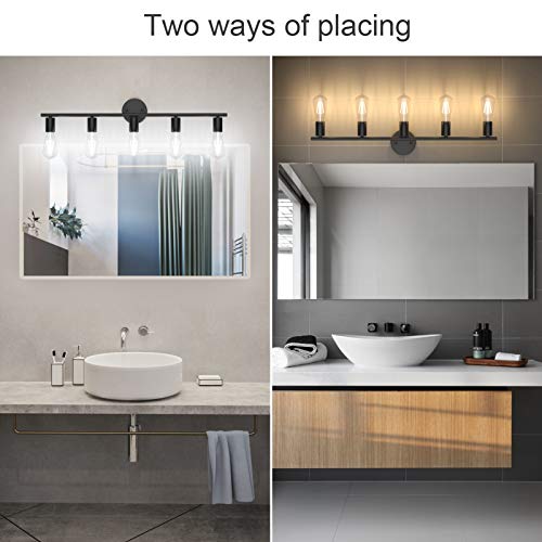 Image of Ralbay Black Bathroom Vanity Light Fixtures-5 Light Industrial Matte Black Wall Sconce, Vintage Edison Wall Lamp Lighting Fixture for Bathroom