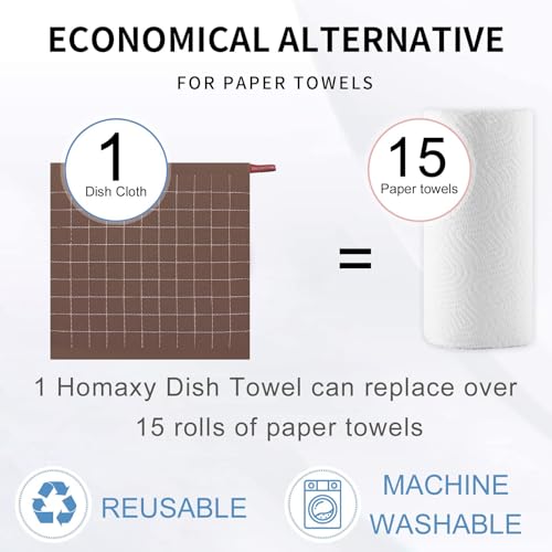 Image of Homaxy 100% Cotton Terry Kitchen Dish Cloths, 6 Pack, Brown