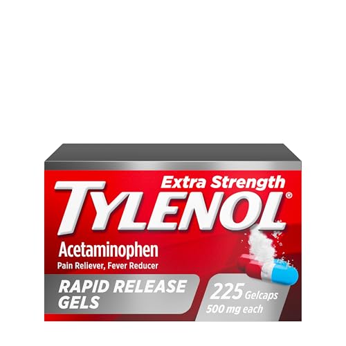 Tylenol Extra Strength Acetaminophen Rapid Release Gels, Fast, Strong Pain Relief, Fever Reducer Medicine, 500 mg Gelcaps with Laser‑Drilled Holes for Fast Release, Value Size, 225 Count