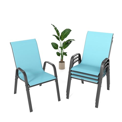 Image of Outdoor Patio Chairs Set of 4 Stackable Dining Chairs All-Weather Textilene Furniture Set for Pool Deck, Backyard, Garden