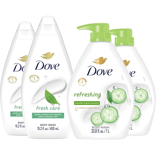 Image of Dove Body Wash Fresh Care 2-Pack (15.2 Oz Ea) + Refreshing 2-Pack (33.8 Oz Ea) - Moisturizing Shower Gel Body Wash Set for Lotion-Soft, Smooth Skin