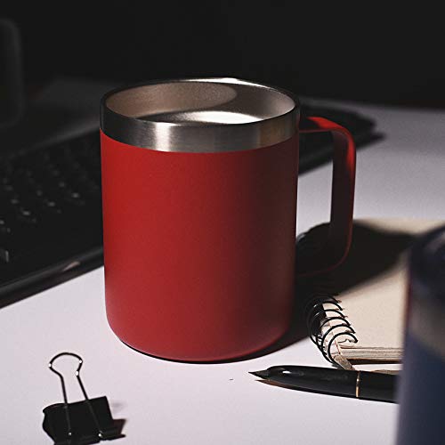 Civago Stainless Steel Coffee Mug Cup with Handle, 12 oz Double Wall Vacuum Insulated Tumbler with Lid Travel Friendly (Red, 2 Pack)