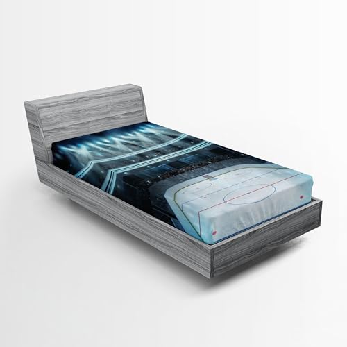 Ambesonne Hockey 2 Pack Fitted Sheet, Sport Arena Photo Fans, Bed Cover All-Round Elastic Deep Pockets 2 Pieces, Package Contains 2 Twin Size Fitted Sheets, Dark Blue