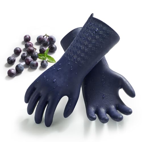 VGO 1Par Guantes Limpieza doble capa grado restaurante  10°C a 100°C TPE 3x más duradero,para alimentos,resistente a grasa químicos.Para cocinas industriales limpieza doméstica(TP1117,Azul Oscuro,XL)
