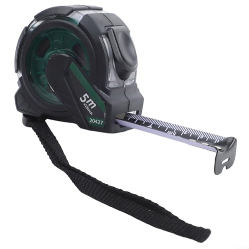 Cinta métrica de acero con mecanismo de autobloqueo recubierto de goma, diseño manual anticorte, 3 m/5 m/7,5 m/10 m, escala de oro negro para herramienta de medición duradera (5 m x 19 mm)