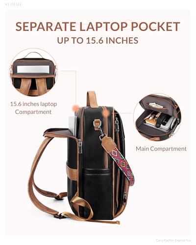 Mochila de cuero para laptop mujer 15.6 pulgadas marrón miniatura 4