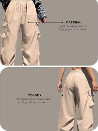 Image of GRECIILOOKS Women's Cargo Pants|Trousers |High Waist Cotton Trouser |Flared Parachute Pants with Side Pockets | Cargo Pant|Elegant for College & Events