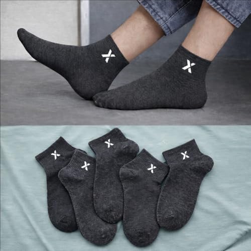 Image of RECKZOZ Men's Cotton Blend Ankle Length Socks, Multicolour, Free Size, Breathable, Casual Wear, 5 Pair