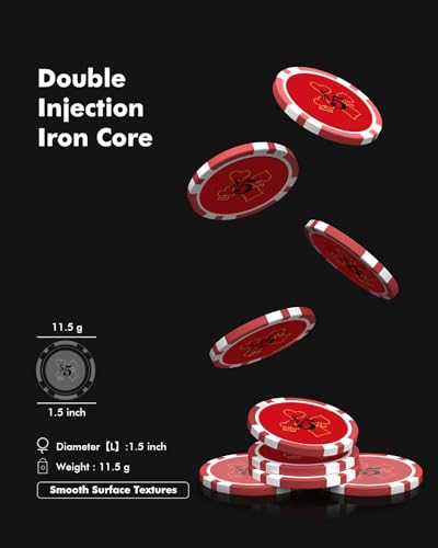 poker chips with denominations 300-pcs 115g weighted numbered casino chips set 5 dice 2 decks with compact aluminum case for texas hold39em blackjack age 8 and plus