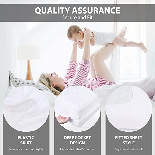 Image of Ruili Rayon Bamboo Viscose Waterproof Crib Mattress Protector, 2 Pack Quilted Fitted Breathableddler Baby Mattress Cover, Organic Bamboo Viscose Soft Crib Mattress Pad, White (52x28 Inches)