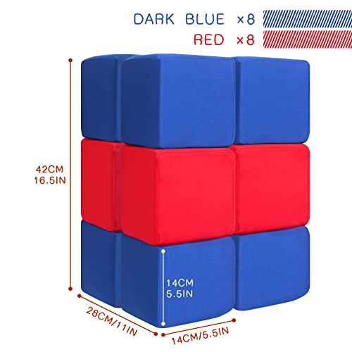 Image of Toddler Foam Blocks, 16 PCS 5.5 inch Colourful Foam Soft Cubes for Kids, Stacking Block Sets Building Blocks Throwing Toys(Blue and Red)