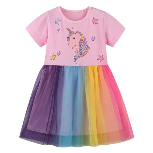 Toddler Little Girls Casual Dresses 2-Pack Cotton Crew Neck Graphic Cartoon Dress for 3-6 Years2