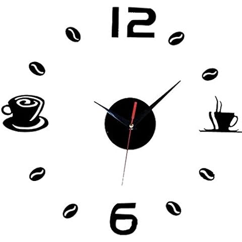 Aliciashouse Reloj de Pared Grande DIY Wall Sticker Reloj café té Taza número Reloj Home Decor de Cafe-Negro Cover