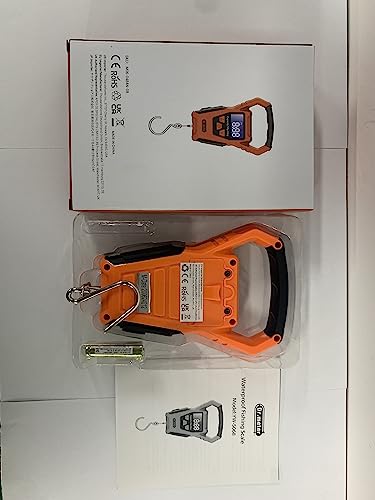 Foto von Dr.meter Digitale Kofferwaage, IPX7 Wasserdichte LCD-Anzeige mit Hintergrundbeleuchtung Digitale Fischwaage mit größerem Griff und Haken, eingebautes Klebeband, inkl. Batterie