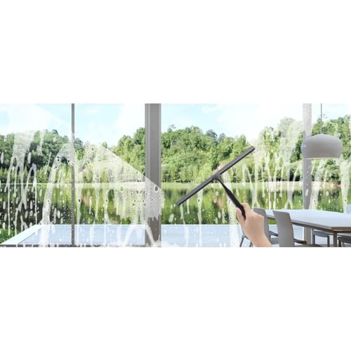 Image of J&V TEXTILES All-Purpose Stainless Steel Shower Squeegee for Glass Doors with Adhesive Hooks, Squeegee for Shower Glass, Bathroom Household Cleaner Tool, 10 Inch (Black)