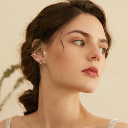 Small Gold Stud Earrings Set for Women - 14K Gold Plated CZ Huggie Hoops Hypoallergenic earrings Dainty flower Heart Stud Earrings for Jewelry Gift2