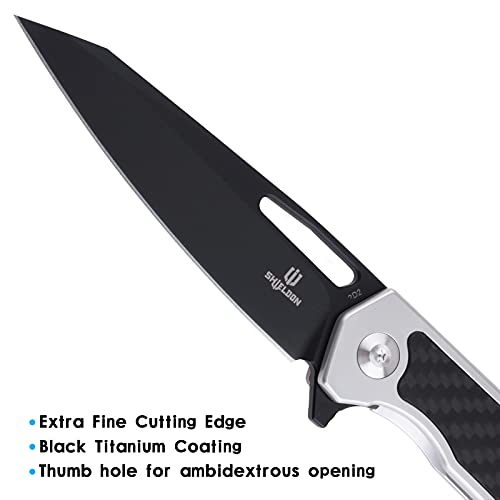 SHIELDON Barraskewda Facas Dobráveis, aço D2 lâmina de 3,74 polegadas com revestimento de titânio, c