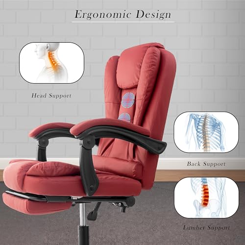 Image of Italia Leatherette Office Chair for Work | Boss Chair, Luxurious Cushioned Arms & Seat, 2 Point Back Massager, Adjustable Leg Rest, Heavy Duty Metal Base (Burgundy)