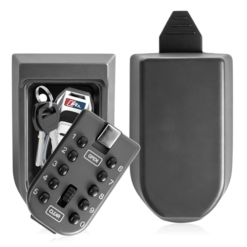 Image of Combination Key Lock Box - Best Outdoor Wall Mounted Safe Key Box - Set Your Own Combination - Great For Elderly Parents Spare House Keys (Black cover)