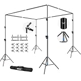 EMART Back Drop Adjustable Stand,10X10X10ft Square Backdrop Stand Heavy Duty Photography Background Support System Kit with 300° Rotatable Connector and 12 Spring Clamp for Party,Wedding,Photo Studio