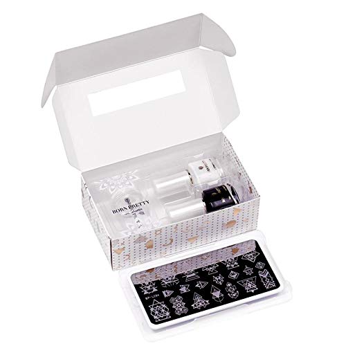 BORN PRETTY Nail Stamping Starter Kit Geometry Nail Stamping Plate with Clear Jelly Stamper Black White Stamping Polishes Set