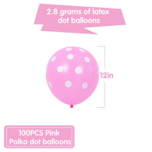 Image of TONIFUL 100pcs Pink and White Polka Dots Balloons 12inch large Polka Dot Latex Party Balloons for Wedding Birthday Party Festival Decoration Supplies