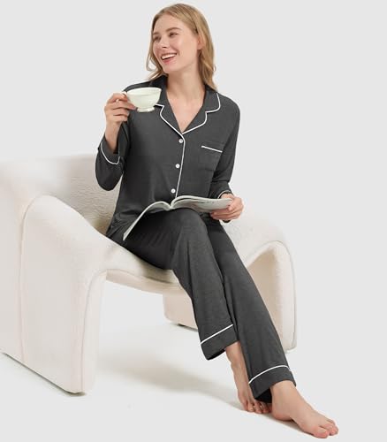 Image of WiWi Viscose from Bamboo Women's Pajamas Set Super Soft Button Down Top and Pants Sleepwear Cooling Pjs S-3X