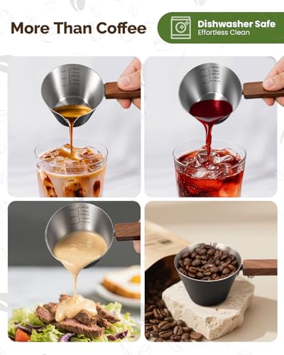 Vaso medidor espresso acero inoxidable con mango de madera miniatura 6