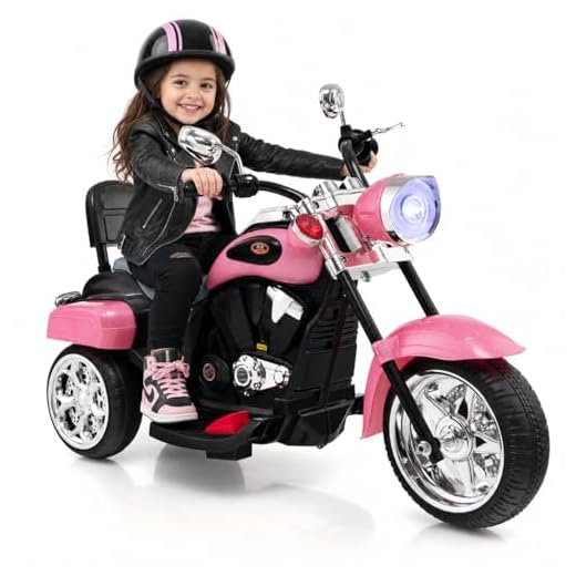 HONEY JOY Kids Chopper Motorcycle, 6V Battery Powered Ride On Motorcycle, Pedal Switch, Headlights, Music, Horn, 3 Wheels Electric Motorcycle for Kids, Gift for Boys Girls 3+ (Pink)