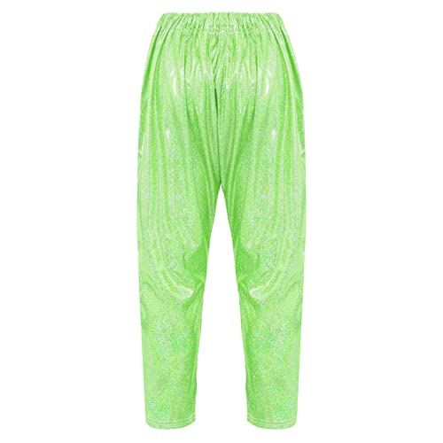 Kids Boys Girls Metallic Shiny Hip Hop Jazz Streetwear Baggy Pants Loose Fit Trousers for Stage Performance Show Fluorescent Green 2-3 Years2