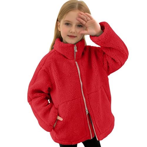 Fleece Jacket Girls Winter Warm Stand Collar Zip up Fuzzy Sherpa Coat Teddy Outerwear with Pockets for Kids 5-15Years