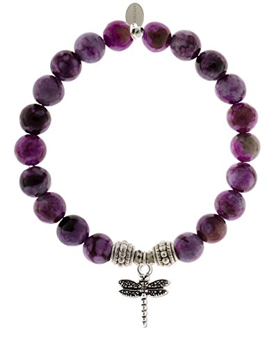 Natural Sugilite Gemstone Rope Bead Dragonfly Charm Stretch Bracelet