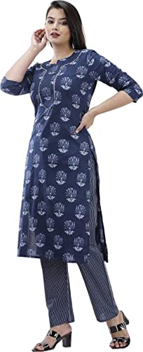 Image of Women Rayon Straight Golden Foil Printed Kurta with Palazzo || Kurti with Palazzo Set for Casual Party & Festival Wear in Round Neck with 3 /4 Sleeve for Girls (Color-Blue, Size, M)