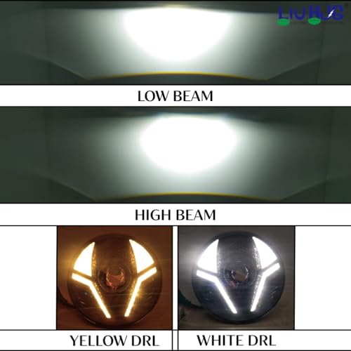 Image of LIU HJG Ultra Bright DRL LED 7 Inch Headlight 50W 12V DC Power Waterproof & Dustproof High /Low Beam Yellow & White DRL Light Universal fit for Jeep, Classic 350 & Thar & Other (Pack of 1)