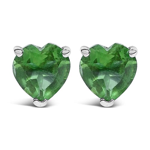 14K White Gold 5MM Heart Cut Emerald Solitaire Stud Earrings