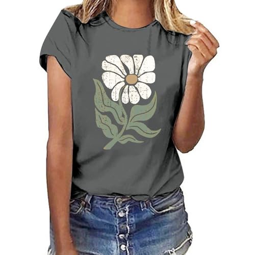 Mujer Moda Verano Casual Lindo Estampado Copa de Vino Color Top Manga Corta Camiseta Verano, gris, S