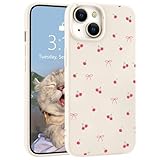 LuminousGuard for iPhone 12 Mini Case, Cute Kawaii Cherry Bow White Liquid Silicone Phone Case Slim Fit Soft Gel Rubber Protective Phone Cover for Women Girls
