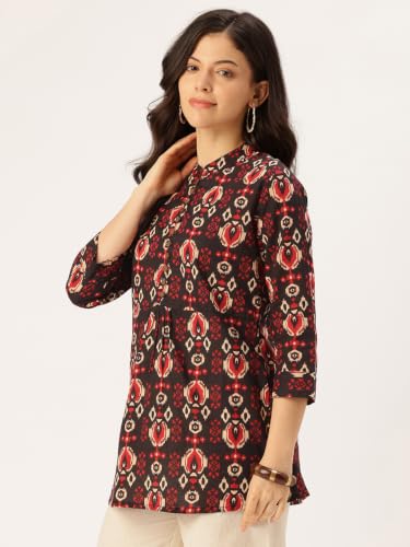 Image of feranoid Top - Mandarin Collar, 3 /4 Sleeves, Flattering Fit,Sizes (S-XXL)